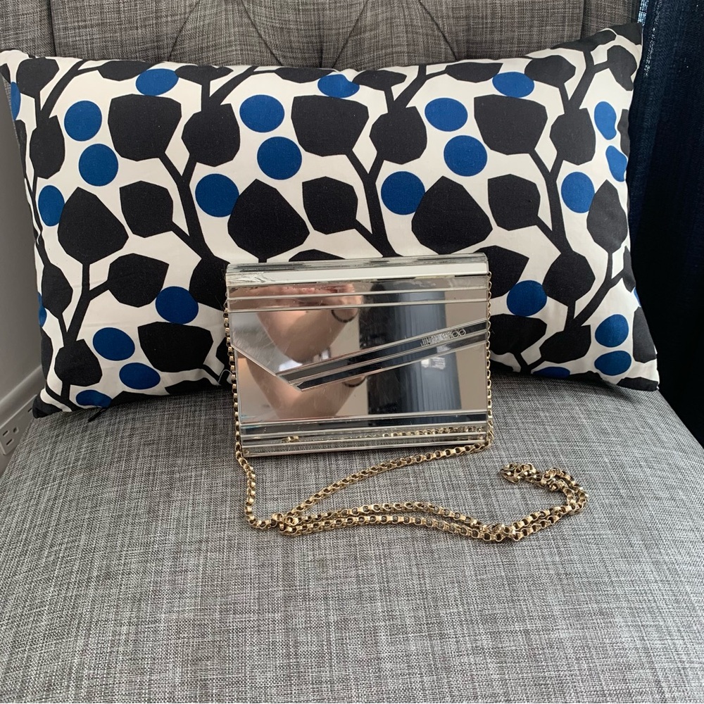 Jimmy Choo Silver Candy Clutch with Gold Chain